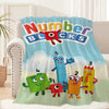 A colorful cartoon graphic featuring Number Blocks characters on a light blue background.