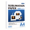 A box of 105g sublimation paper in A4 size with a white t-shirt and a tote bag demonstrating transfer properties