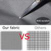 Close-up of a fabric surface showing an anti-scratch feature and a comparison between the fabric and other materials.