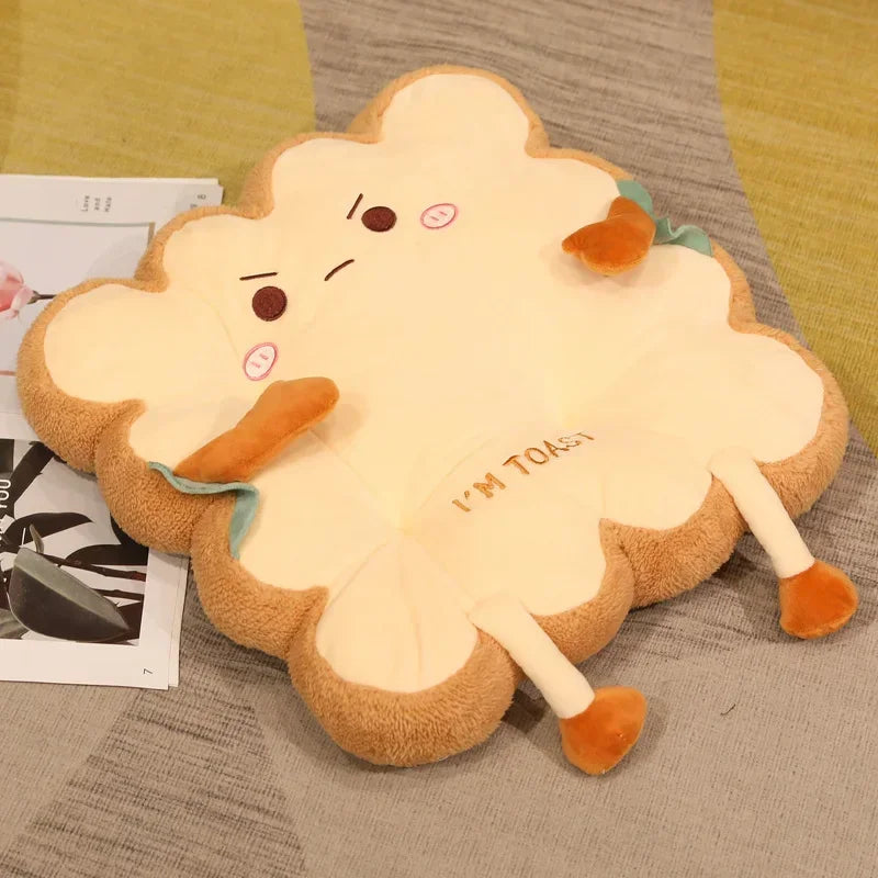 A light yellow cartoon cloud shaped seat cushion with orange accents for back and fatigue relief.