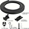 A set of black flexible curtain track, end covers, snap-on ceiling brackets, curtain hooks, and hardware set.
