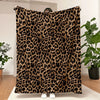 A luxurious leopard print flannel blanket displayed flat against a white background.