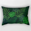 A dark green tropical leaf print pillowcase featuring various large and small leaves.