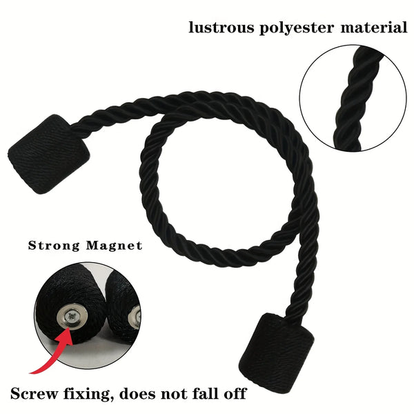 Black lustrous polyester magnetic curtain tiebacks with screw fixing