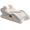 A beige memory foam body pillow with a gray accent, shown from the side.