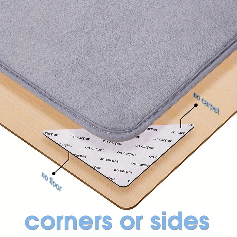 A gray reusable non-slip rug gripper demonstrating how to use the product on carpet or floor surfaces.