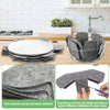 Reusable felt pot protectors in gray used to cover and protect kitchen storage items