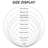 A display showing various sizes of a round rug, ranging from 60cm to 200cm, arranged in concentric circles.