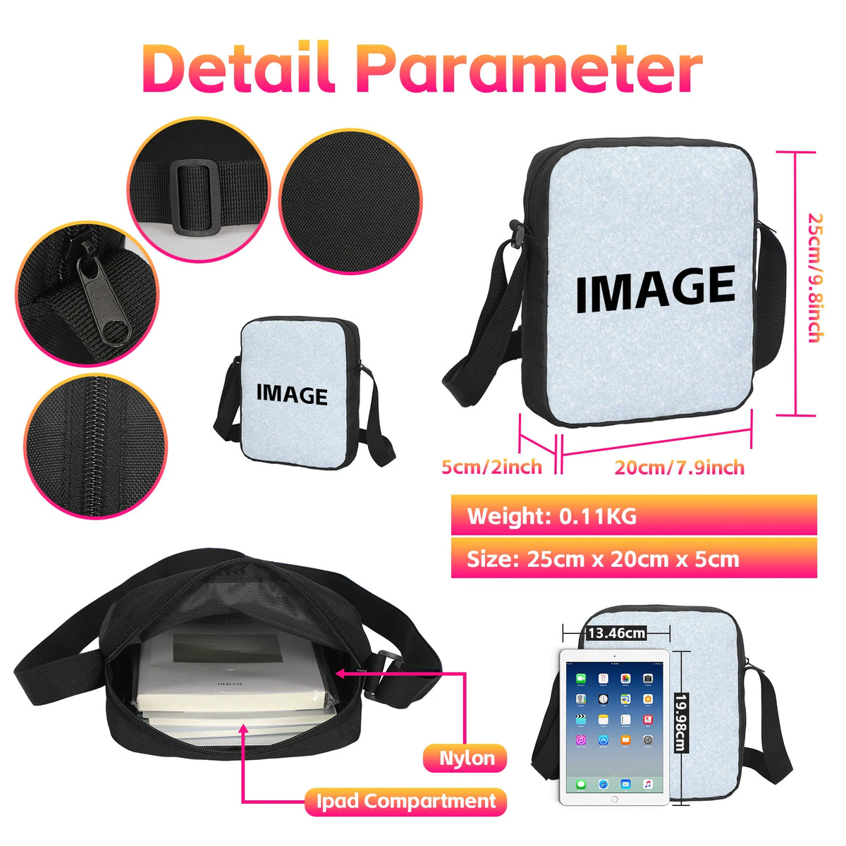 A black and silver portable backpack featuring an iPad compartment and a front pocket.