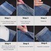 Six steps showing how to use iron-on fusible hem tape for DIY sewing on fabric edges.