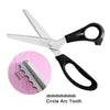 Pair of stainless steel zig zag lace sewing scissors with a 5mm circle arc tooth.