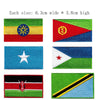 A collection of five embroidered patches featuring various flags, each measuring 6.3cm wide by 3.8cm high.