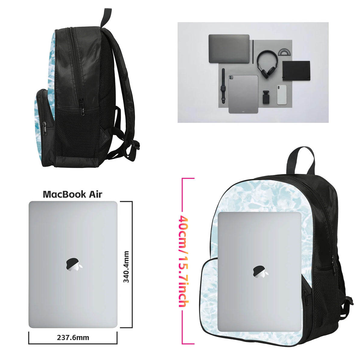 Black unisex football sport backpack with a front pocket and a laptop sleeve.