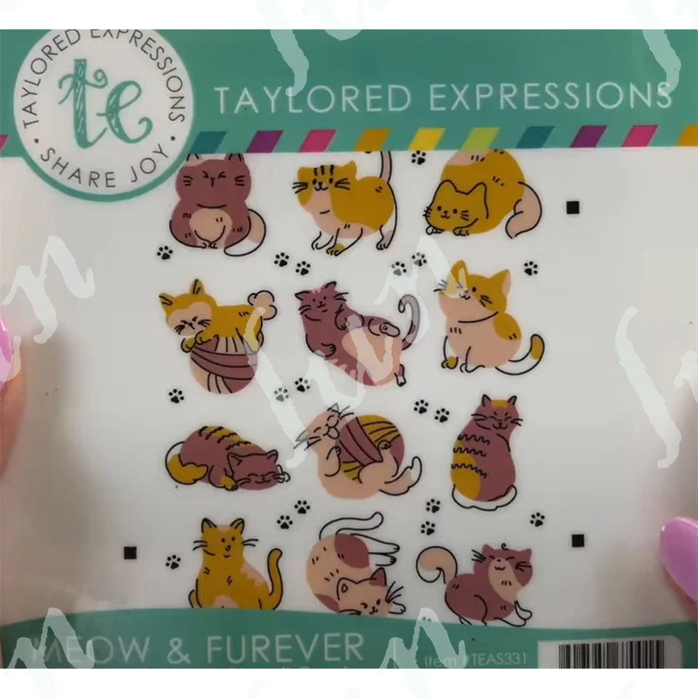 A set of layered expressions quilt squares stencil and metal cutting dies featuring various orange and tabby cat illustration