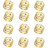 A collection of elegant gold metal napkin rings for table decoration shown in various styles.