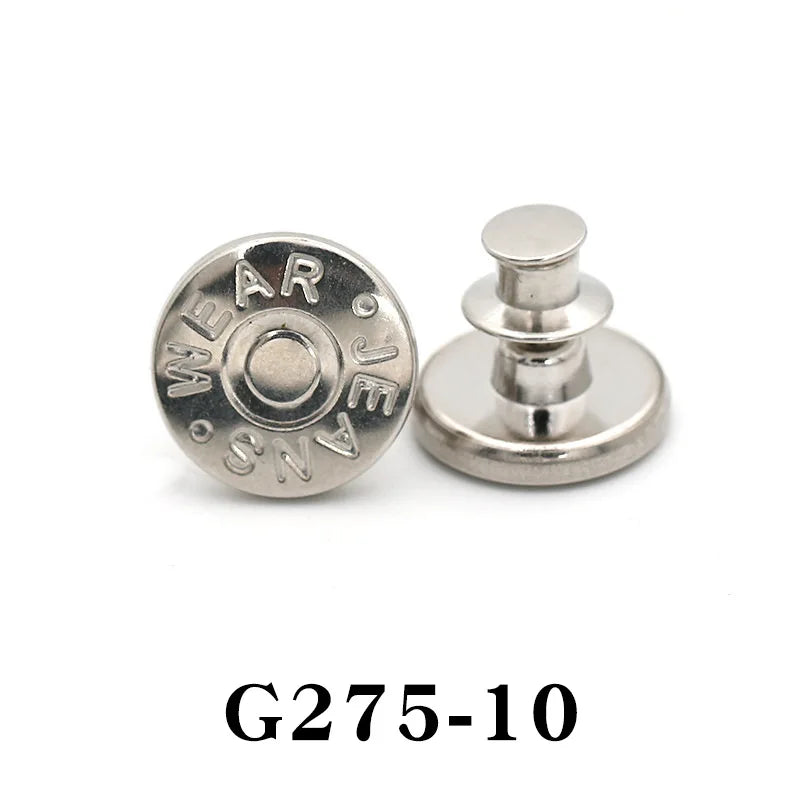 Silver adjustable button pin with a round head and a flat base.