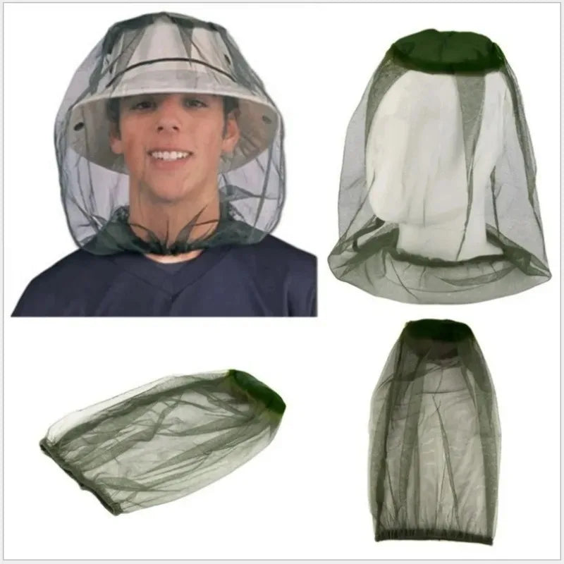 Extra large mosquito net with face mask shown in various views.
