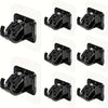 Black no drill adhesive curtain rod brackets shown in multiple angles