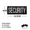 Black embroidered security patch measuring 6cm by 14.5cm with hook and loop backing