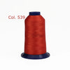 A spool of red embroidery thread, color 539, with a blue cap.