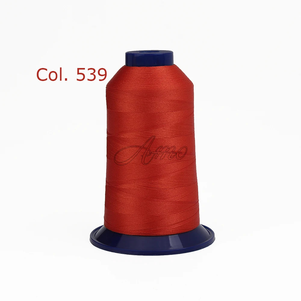 A spool of red embroidery thread, color 539, with a blue cap.