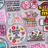 A collection of embroidered letter iron-on patches featuring various inspirational and cute phrases like I'd rather be exclud
