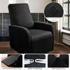 Black milk silk stretch sofa cover set for accent chairs shown with close-ups of features