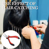 Hands are using professional hair catching tools to attach extensions to a person's hair.