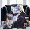 A flannel throw blanket featuring a collage of Jujutsu Kaisen characters, including Gojo Satoru.