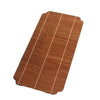 A rectangular brown bamboo tea mat with parallel light-colored stripes.