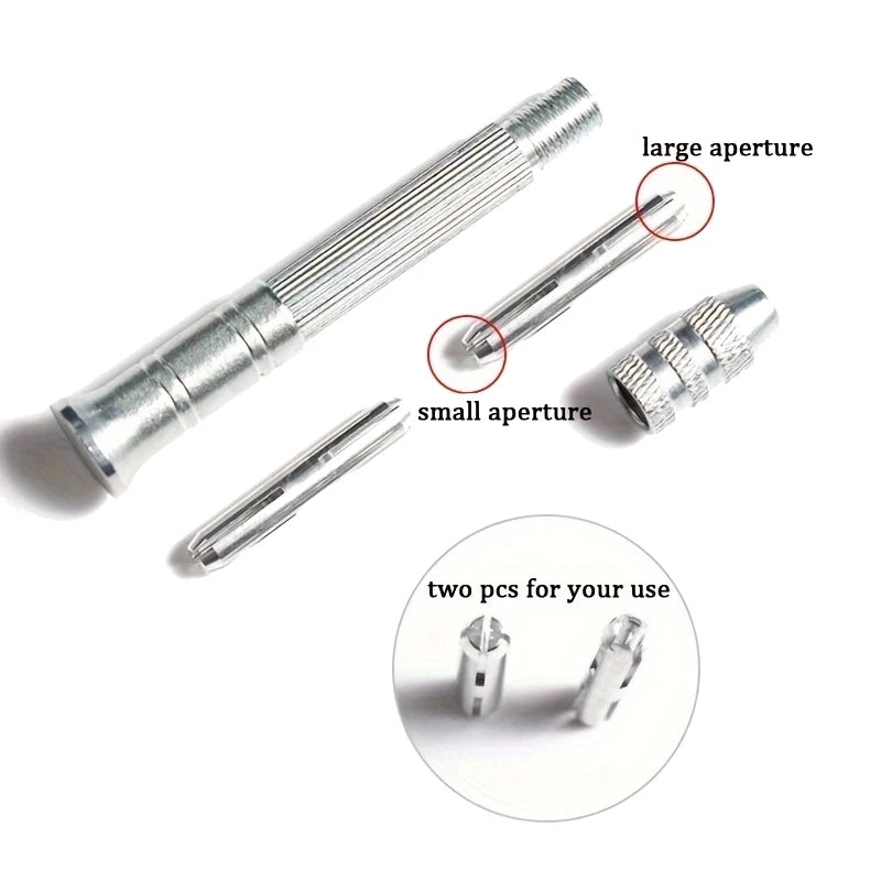 A set of leather sewing awls with interchangeable needles, showing large and small aperture options.