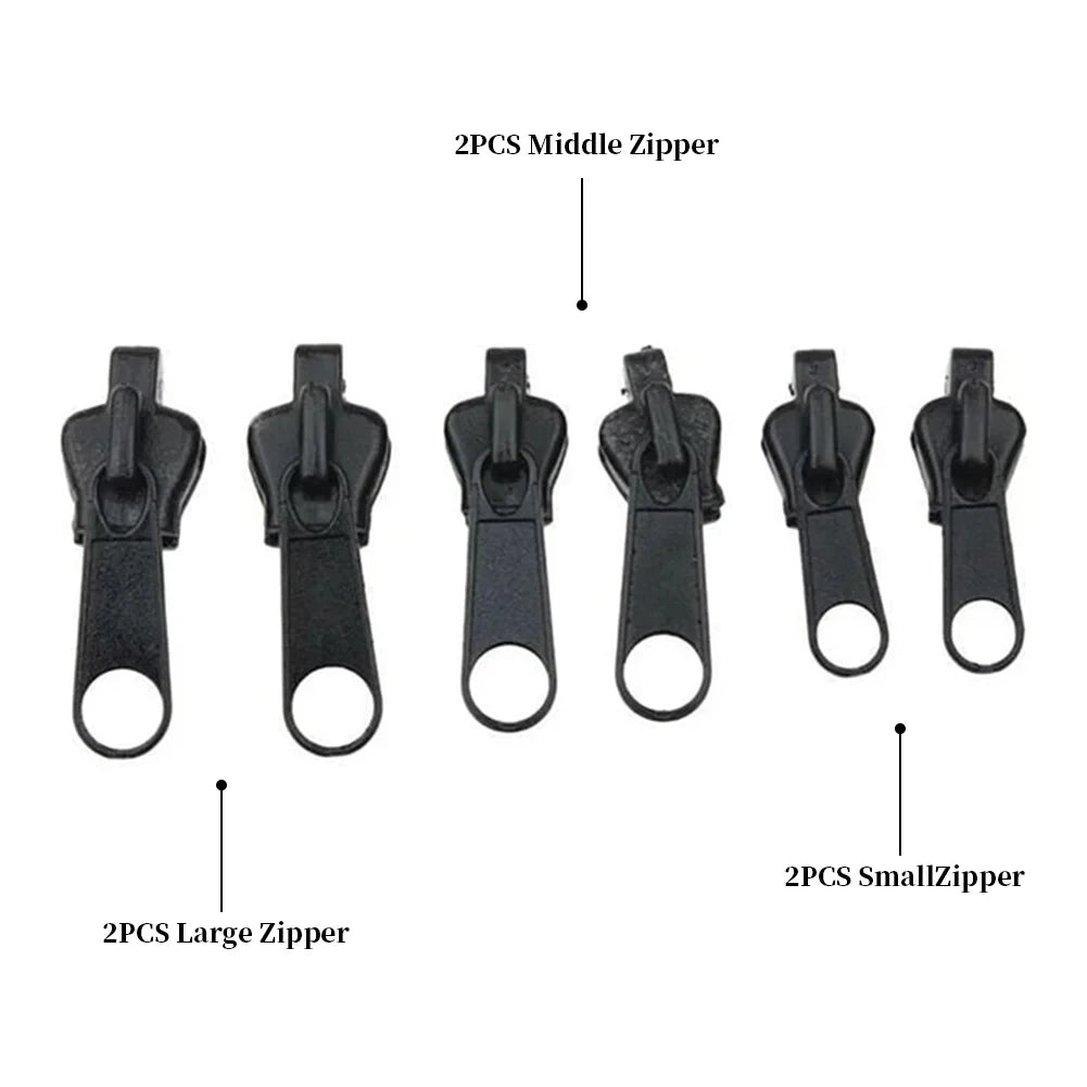 A collection of various size zippers including middle, large, and small types for repair kits.