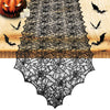 Black lace spider web table runner with bats and Halloween theme