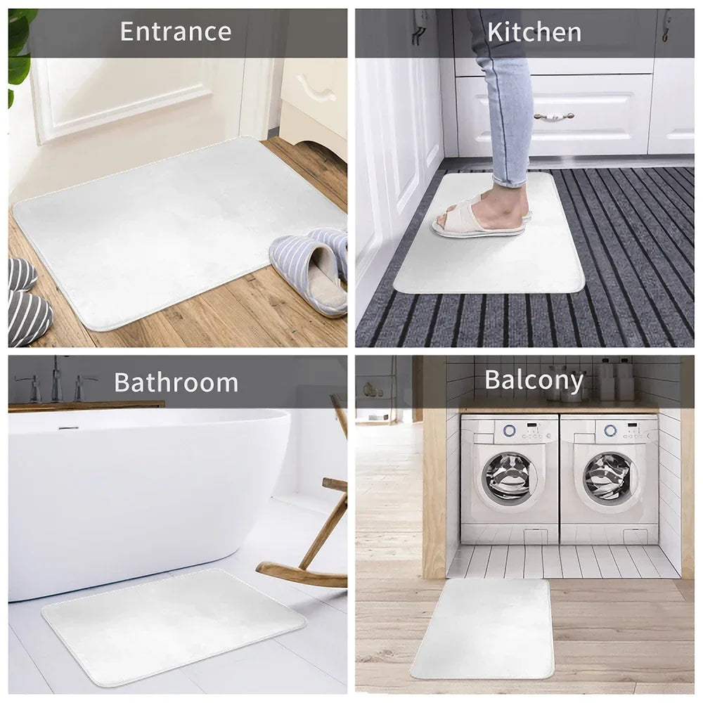 A set of white natural coconut fiber doormats placed at the entrance, kitchen, bathroom, and balcony.