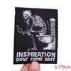 Black embroidery patch featuring a skeletal skull and toilet design for clothing