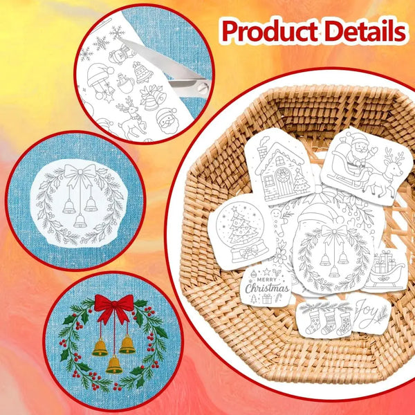 A set of water-soluble Christmas embroidery stabilizers including various shapes and designs for festive projects.