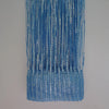 Blue decorative door string curtains with shimmering silver threads hanging vertically.