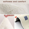 Close-up of soft, white, fluffy decorative non-slip foot mat texture.