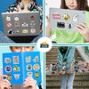 A collage showing funny meme decals applied to a laptop, a tablet, and a notebook.