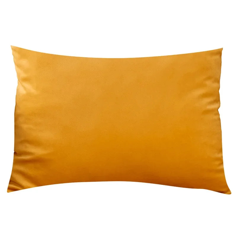 A square, smooth mustard yellow velvet throw pillow cover.