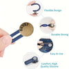 A hand demonstrates the flexible metal waistband extender, highlighting its design, durability, ease of use, and silicone com