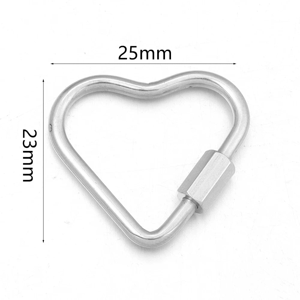 Silver heart-shaped stainless steel screw lock carabiner clasp for jewelry making
