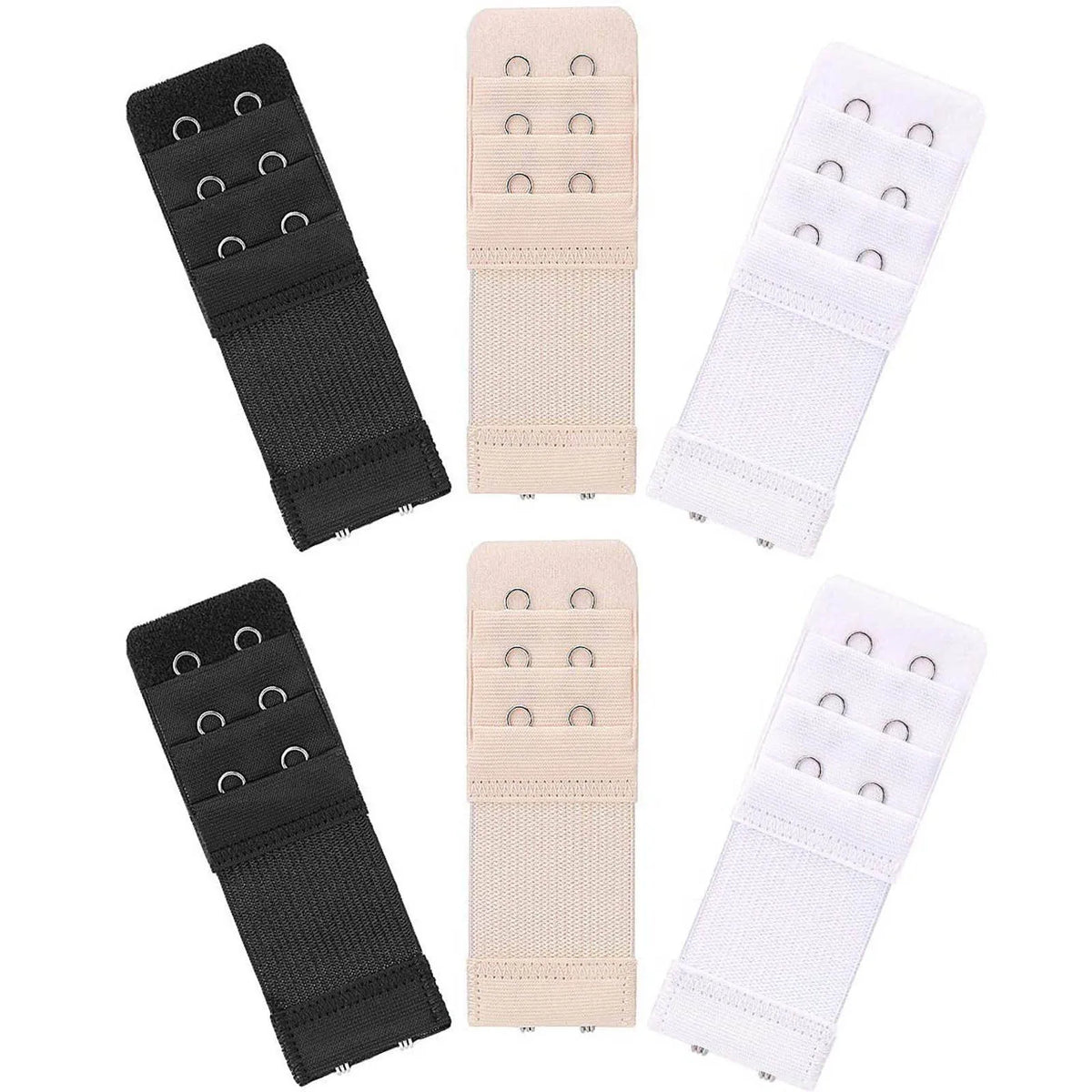 Four sets of adjustable bra extender straps in black and white for support and adjustment