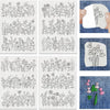 A collection of black and white line drawings featuring various floral and plant patterns for embroidery.