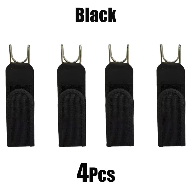 Four black adjustable buckle-free elastic belts shown individually.