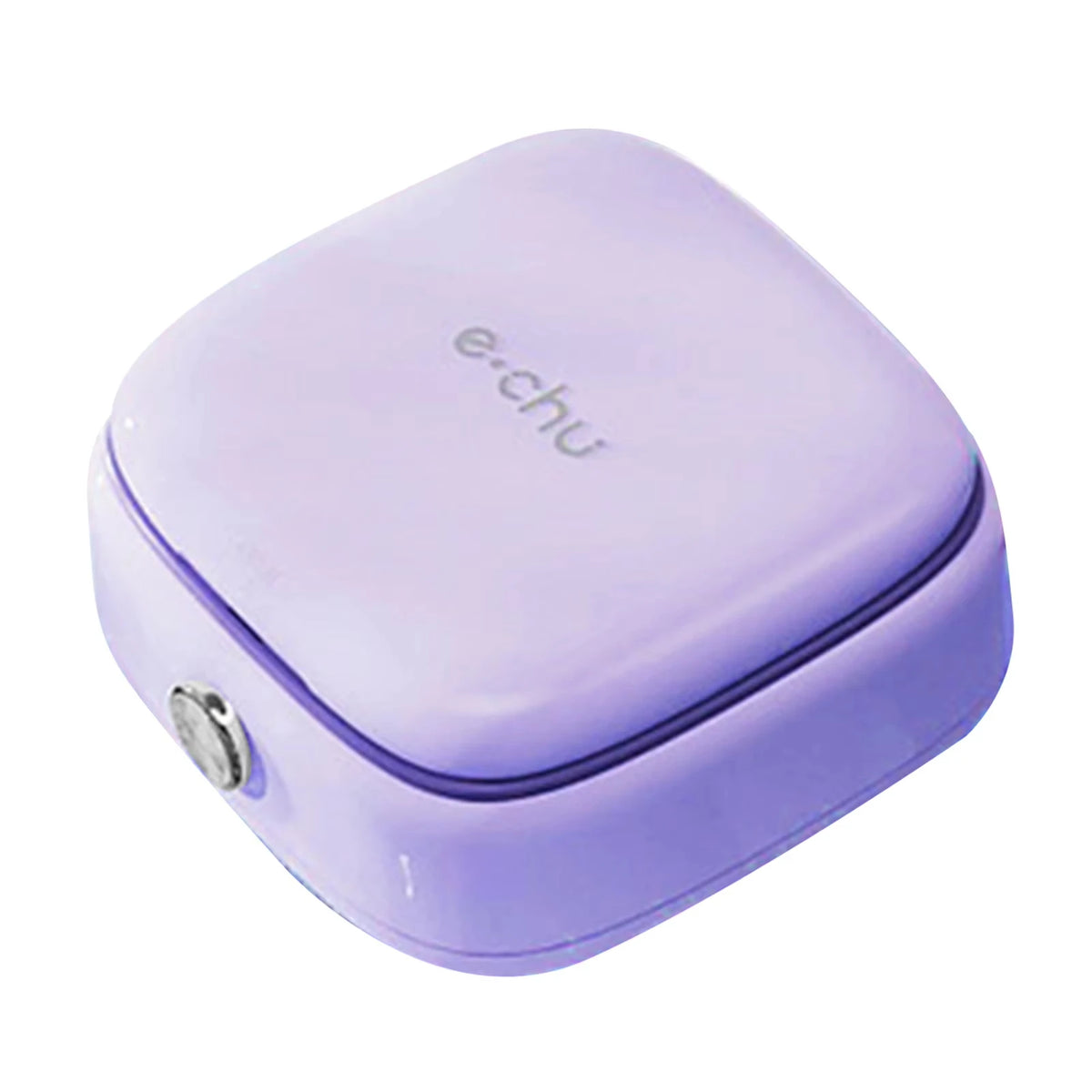 A small, lavender-colored magnetic sewing kit with a rounded square shape.