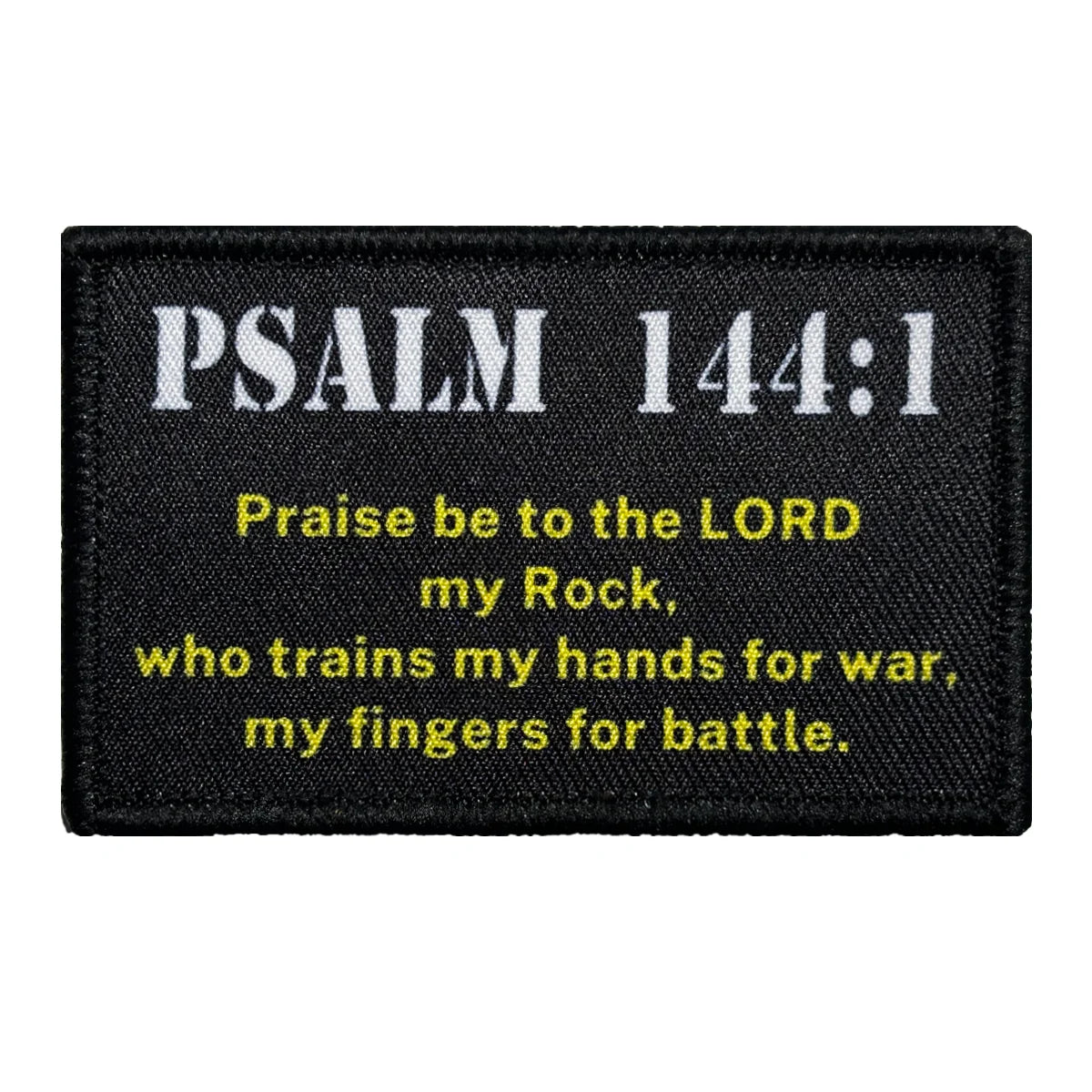 Black embroidered combat patch badge with the text Psalm 144:1