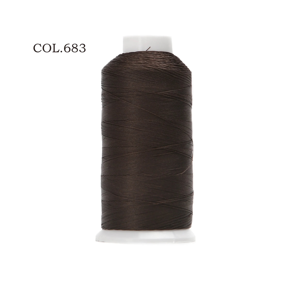 A spool of dark brown heavy duty nylon sewing thread labeled COL.683.