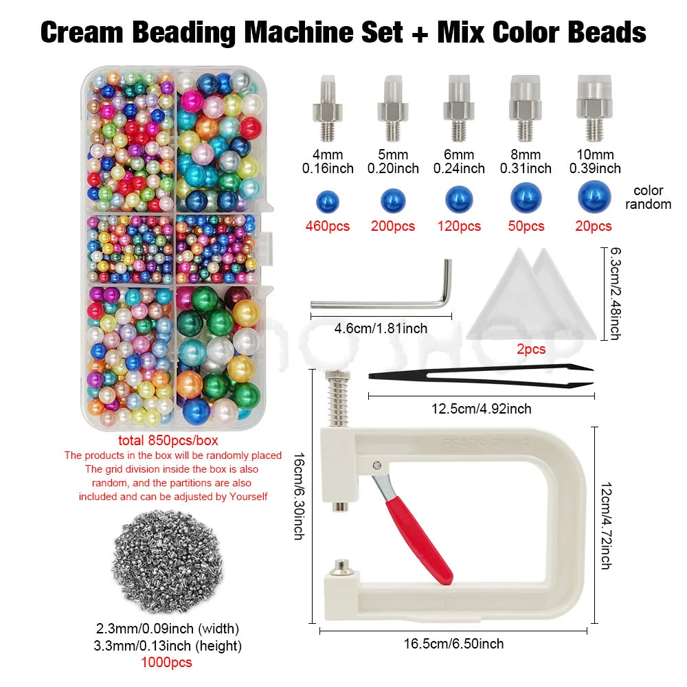 Cream beading machine set with mix color beads and various sized beads for crafting