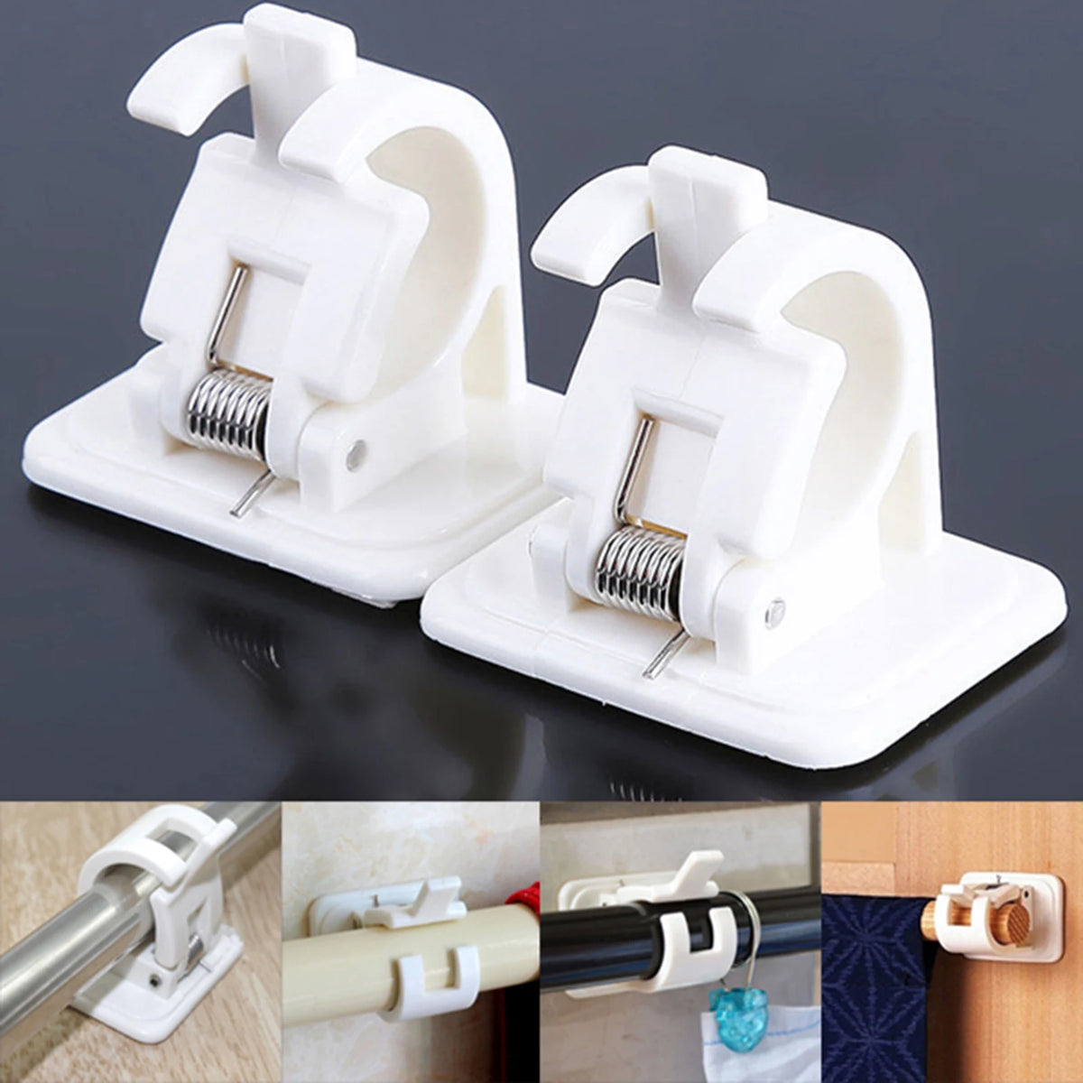 White adjustable metal curtain rod for bathroom and wardrobe